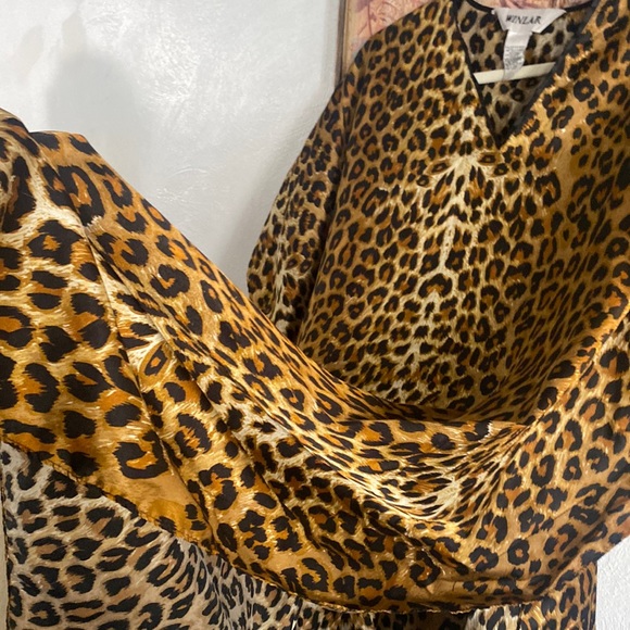 80s 90s VINTAGE BOHO LEOPARD KAFTAN GOWN MAXI DRESS COVERUP LOUNGE ANIMAL PRINT - Picture 4 of 16